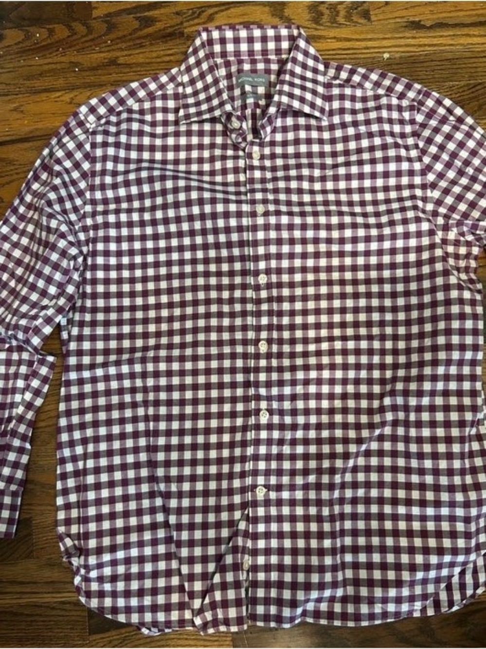 Michael Kors Burgundy and White Gingham Button-Down Shirt